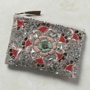 Anthropologie - Radiant Bloom Pouch grey motif NWOT